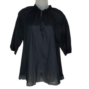 LUCKY BRAND Women Sz L Black Cotton Button Hole Neck 3/4 Sleeve Lightweight Top.